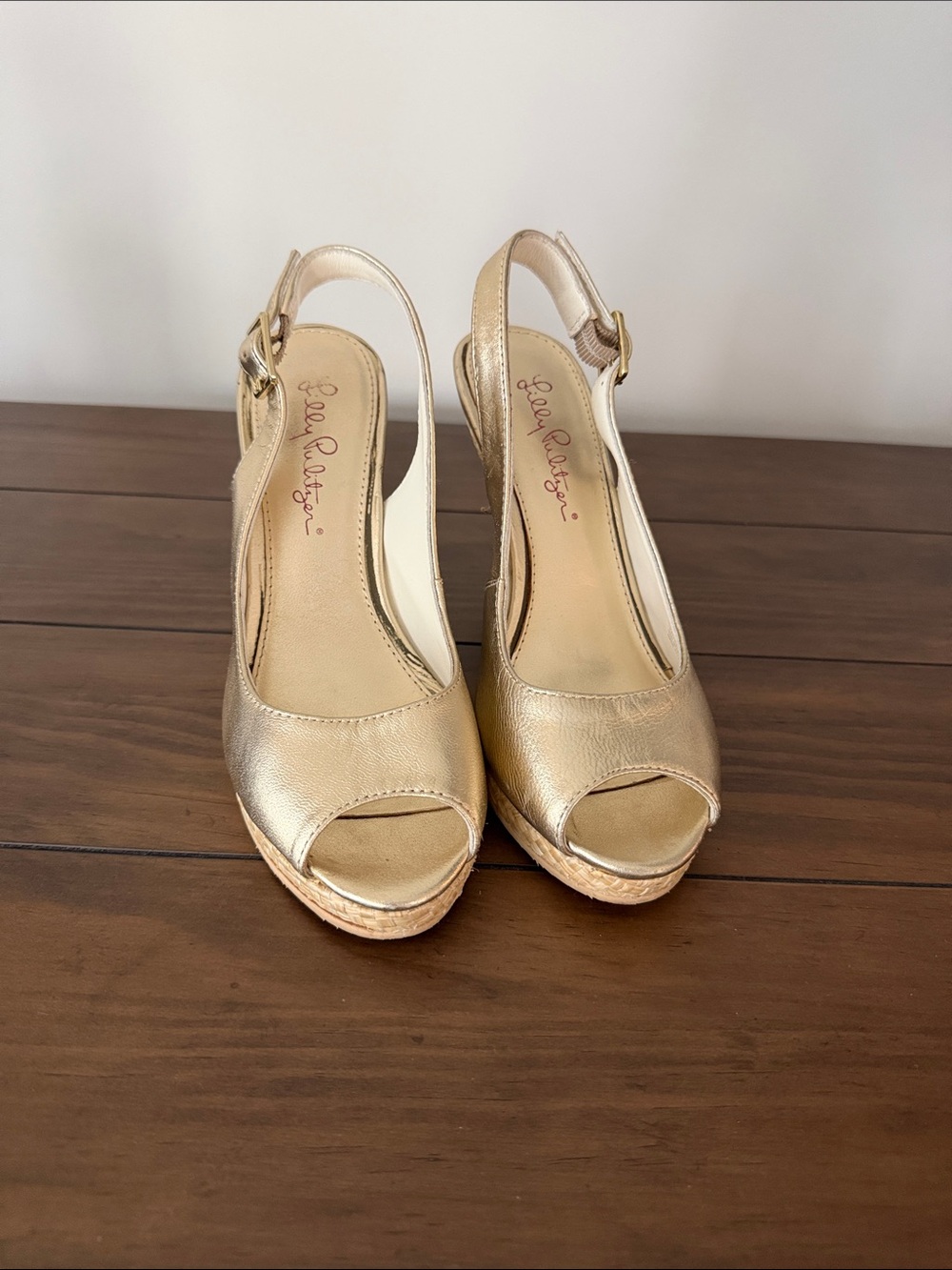 Lilly Pulitzer Metallic Gold Peep-Toe Wedge Sandals